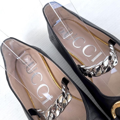 GUCCI Shoes Pumps Heel Chain Horsebit EU 37 US 7 Leather Black Authentic