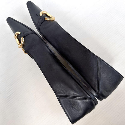 GUCCI Shoes Pumps Heel Chain Horsebit EU 37 US 7 Leather Black Authentic