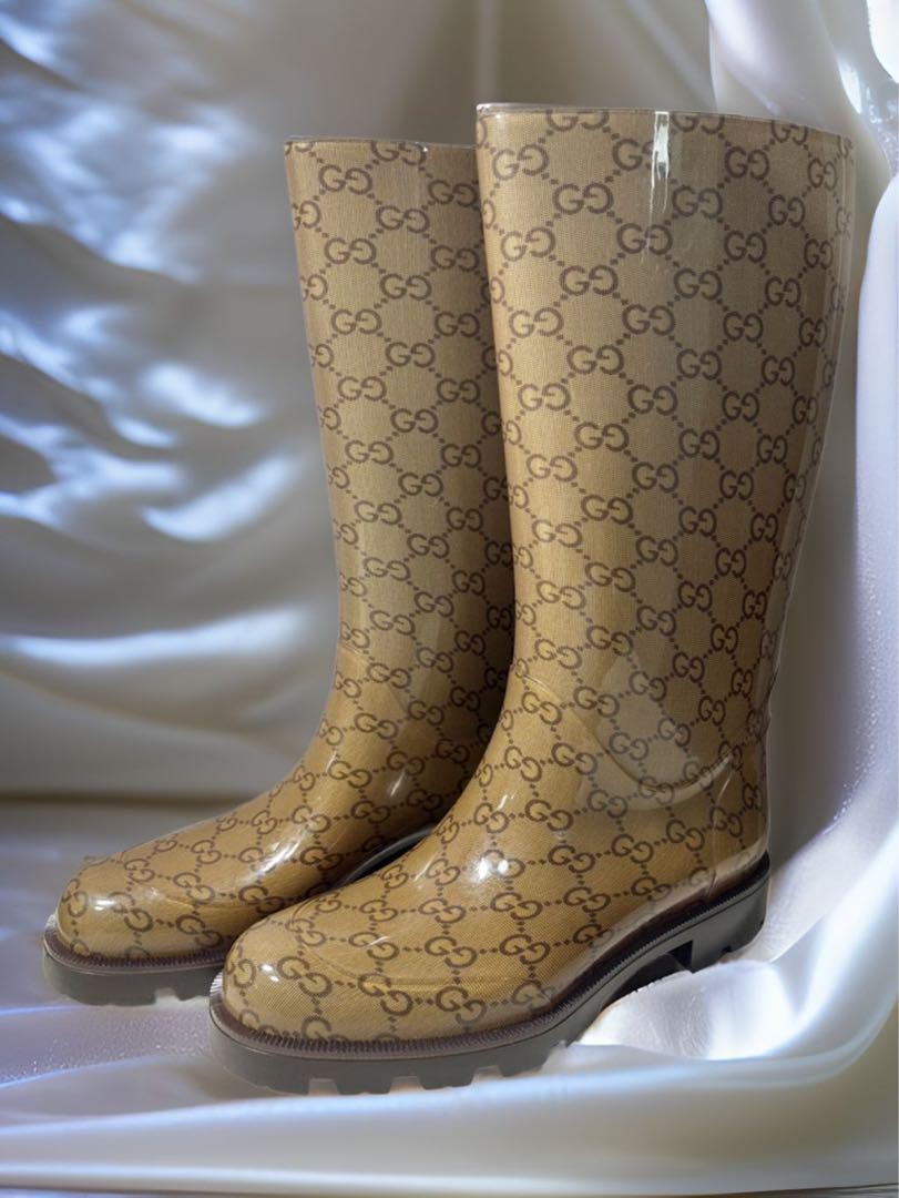 GUCCI Long Rain Boots Shoes GG EU 36 US 6 Authentic