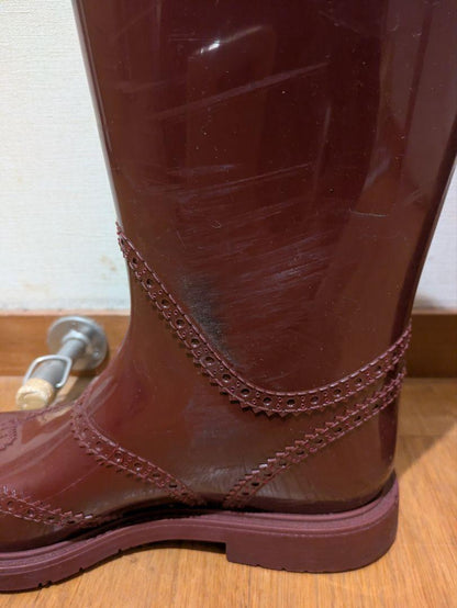 GUCCI Long Rain Boots Shoes EU 37 US 7 Burgundy Authentic
