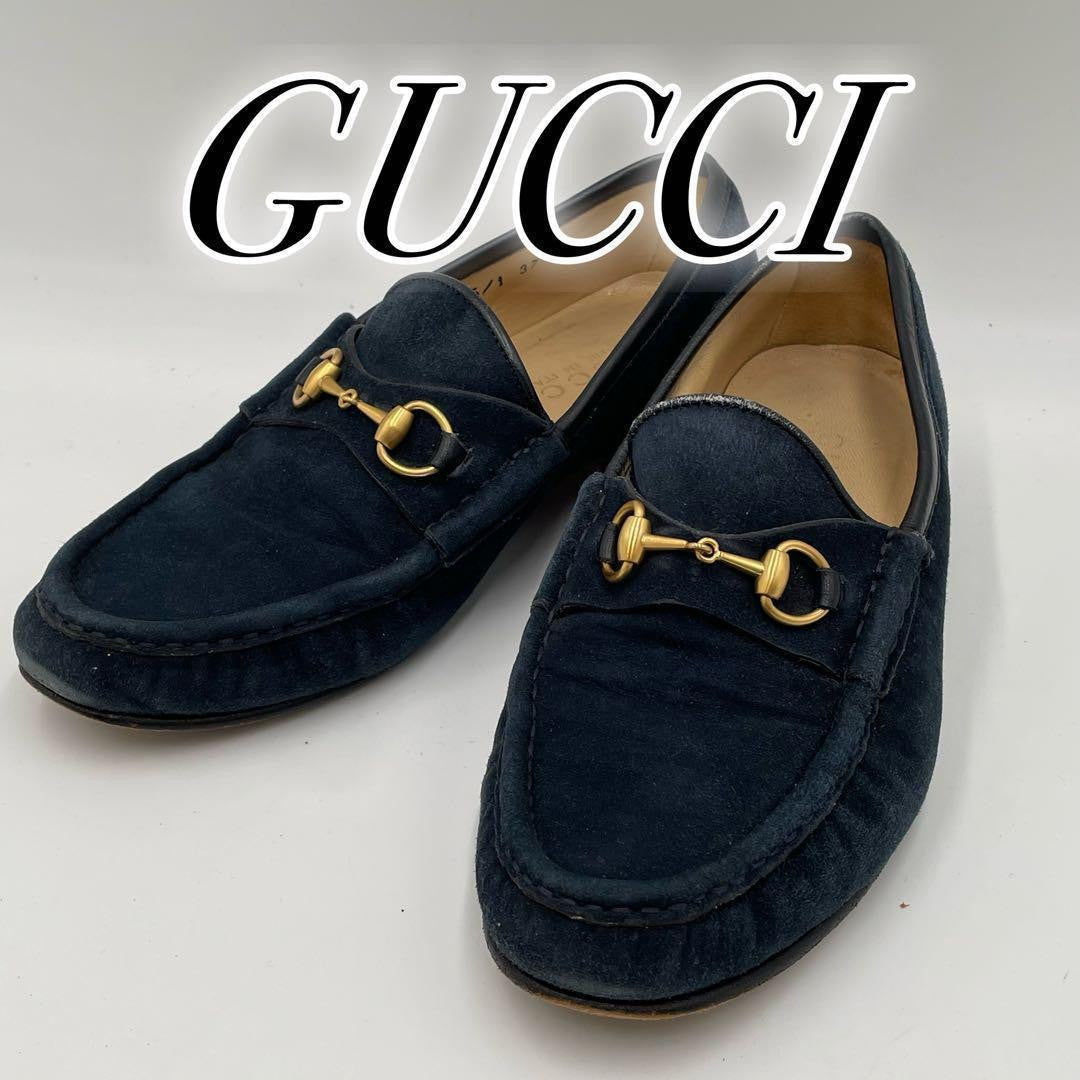 GUCCI Loafers Shoes Horse Bit EU 37 US 7 Suede Navy Authentic