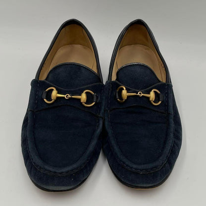 GUCCI Loafers Shoes Horse Bit EU 37 US 7 Suede Navy Authentic