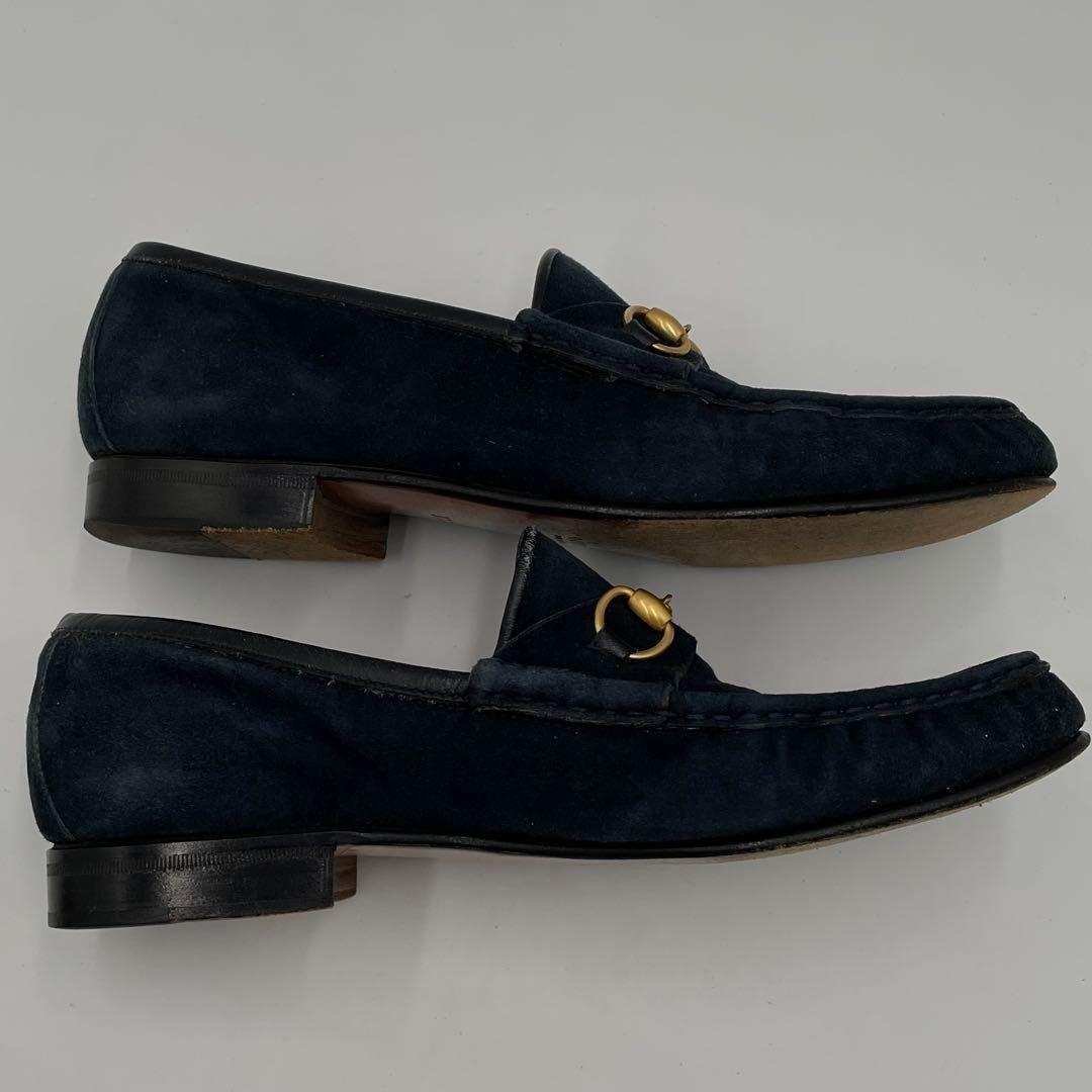 GUCCI Loafers Shoes Horse Bit EU 37 US 7 Suede Navy Authentic