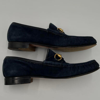 GUCCI Loafers Shoes Horse Bit EU 37 US 7 Suede Navy Authentic