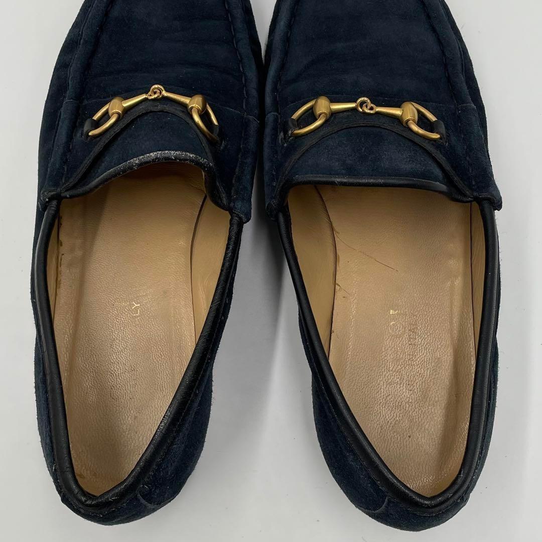 GUCCI Loafers Shoes Horse Bit EU 37 US 7 Suede Navy Authentic