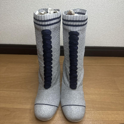 FENDI Short Boots Shoes EU 35 US 5 Knit Gray Authentic