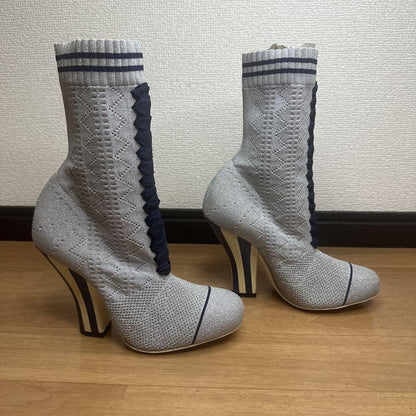 FENDI Short Boots Shoes EU 35 US 5 Knit Gray Authentic