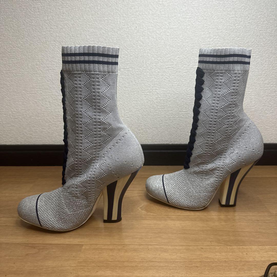 FENDI Short Boots Shoes EU 35 US 5 Knit Gray Authentic