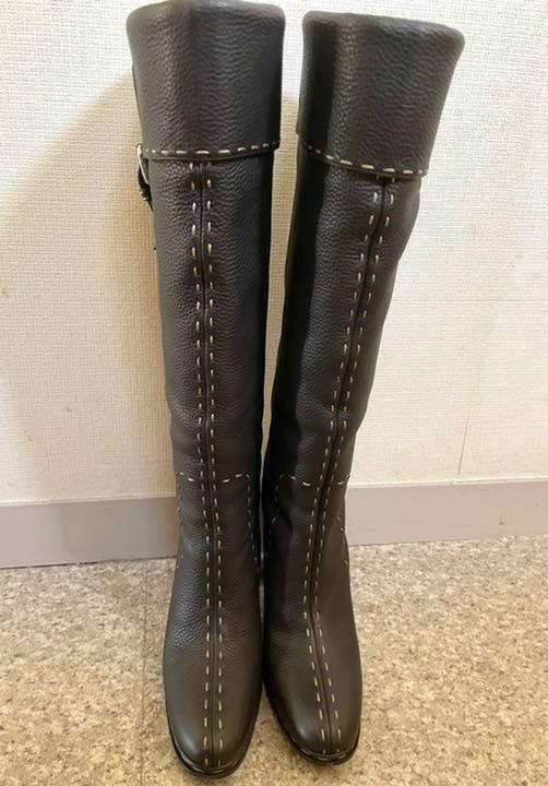 FENDI Long Boots Shoes EU 37 US 7 Leather Brown Authentic