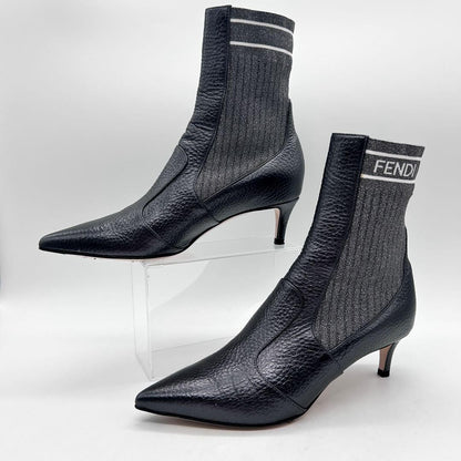FENDI Short Boots Shoes EU 35 US 5 Leather Silver Authentic