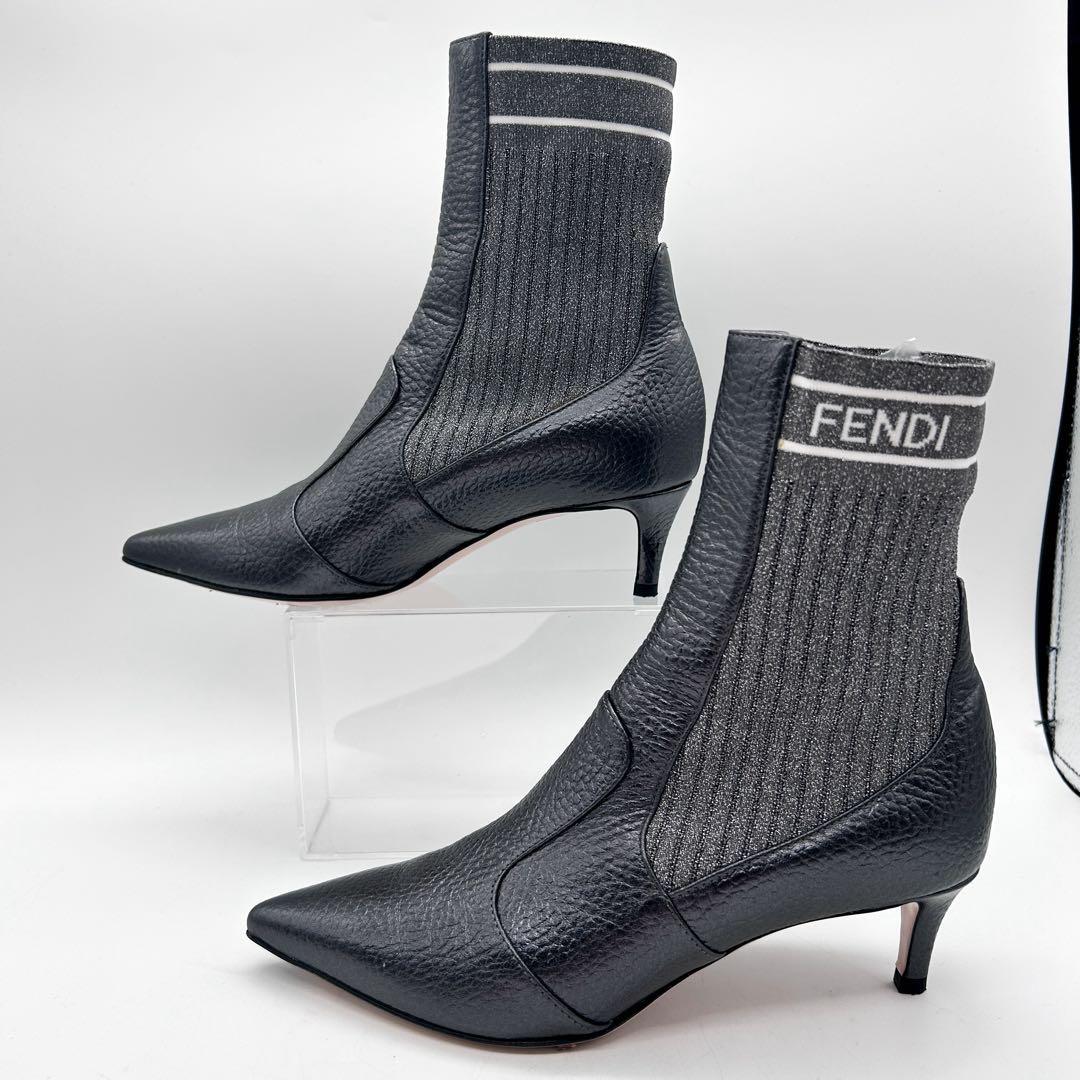 FENDI Short Boots Shoes EU 35 US 5 Leather Silver Authentic