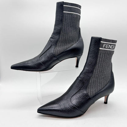 FENDI Short Boots Shoes EU 35 US 5 Leather Silver Authentic