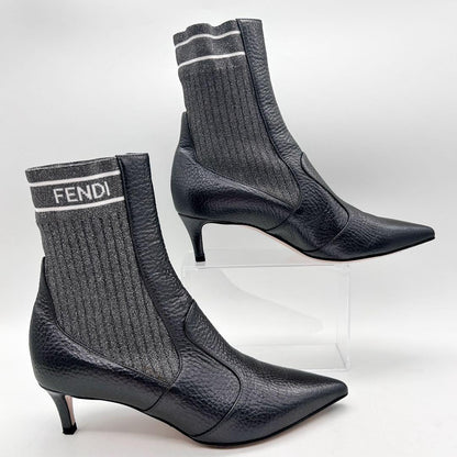 FENDI Short Boots Shoes EU 35 US 5 Leather Silver Authentic