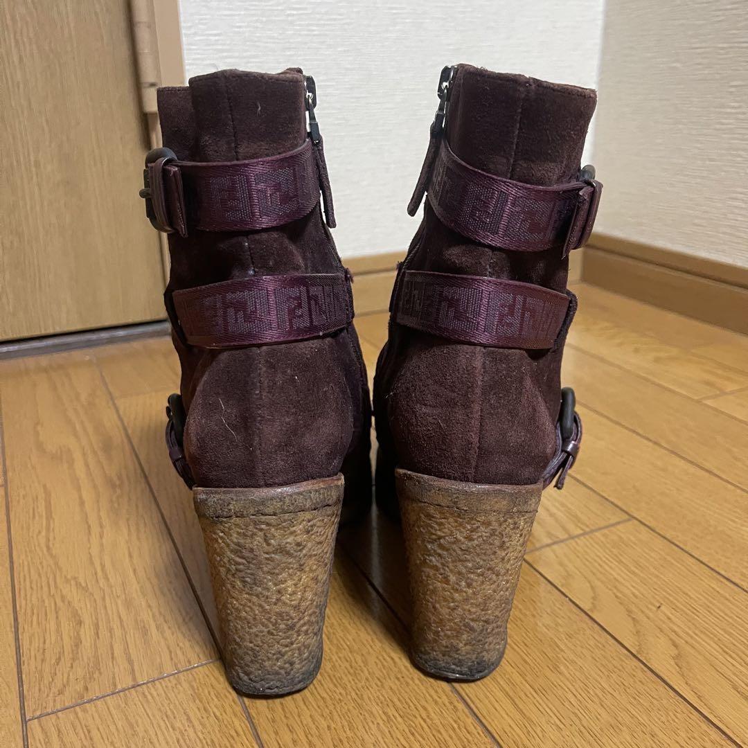 FENDI Short Boots Shoes FF Zucca EU 37 US 7 Suede Bordeaux Authentic