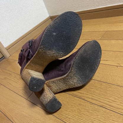 FENDI Short Boots Shoes FF Zucca EU 37 US 7 Suede Bordeaux Authentic