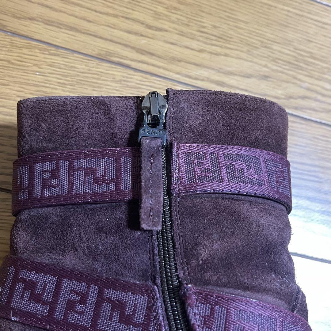 FENDI Short Boots Shoes FF Zucca EU 37 US 7 Suede Bordeaux Authentic