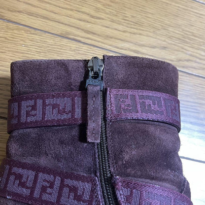 FENDI Short Boots Shoes FF Zucca EU 37 US 7 Suede Bordeaux Authentic