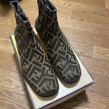 FENDI Short Boots Shoes ZUCCA NERO SABBIA  EU 36 US 6 Brown Authentic