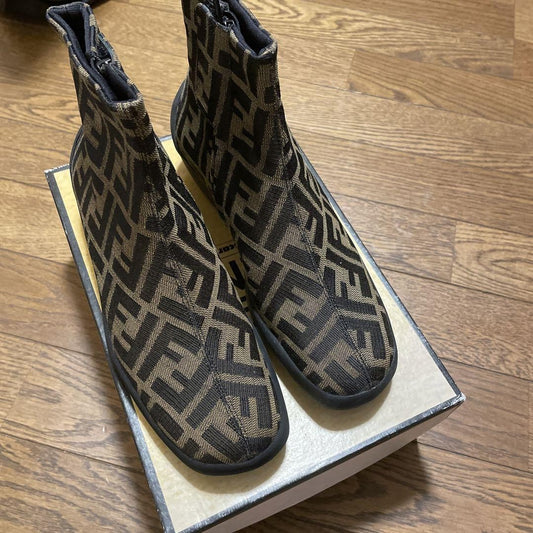 FENDI Short Boots Shoes ZUCCA NERO SABBIA  EU 36 US 6 Brown Authentic