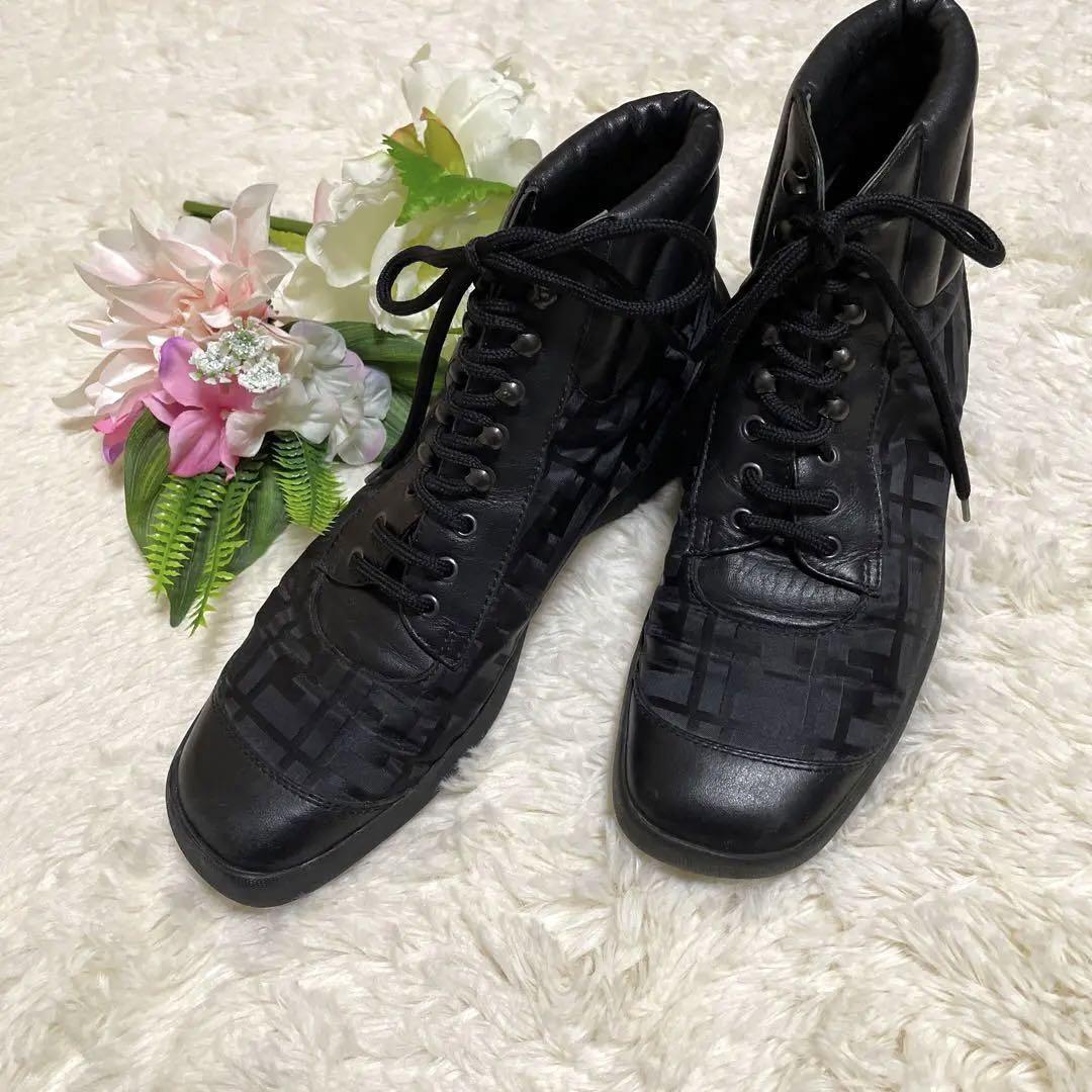 FENDI Sneakers Shoes High-cut Zucca EU 37 US 7 Black Authentic