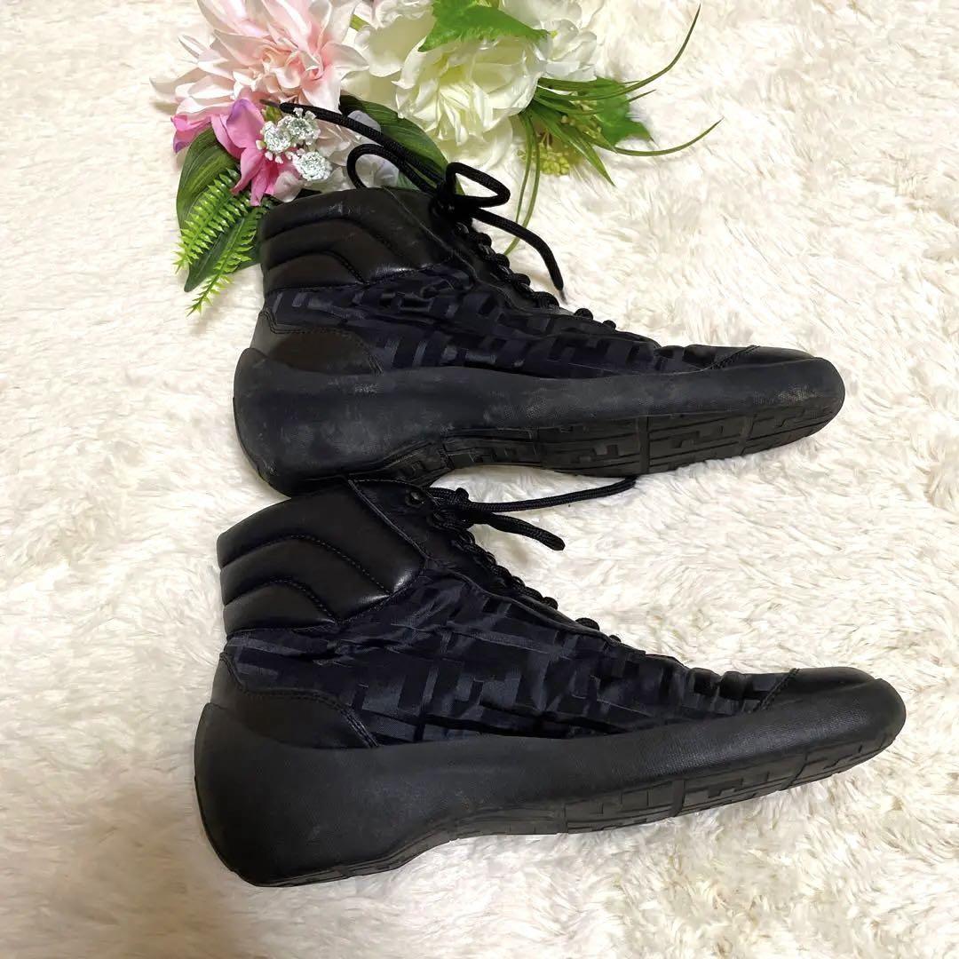 FENDI Sneakers Shoes High-cut Zucca EU 37 US 7 Black Authentic