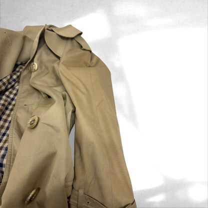 Aquascutum Long Trench Coat Club Check Asian fit M US size S Beige Authentic