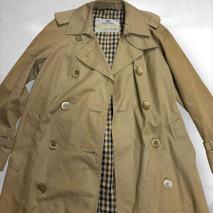 Aquascutum Long Trench Coat Club Check Asian fit M US size S Beige Authentic