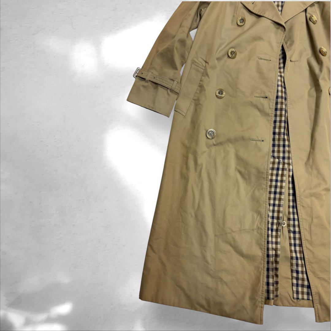 Aquascutum Long Trench Coat Club Check Asian fit M US size S Beige Authentic