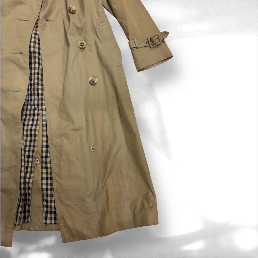 Aquascutum Long Trench Coat Club Check Asian fit M US size S Beige Authentic