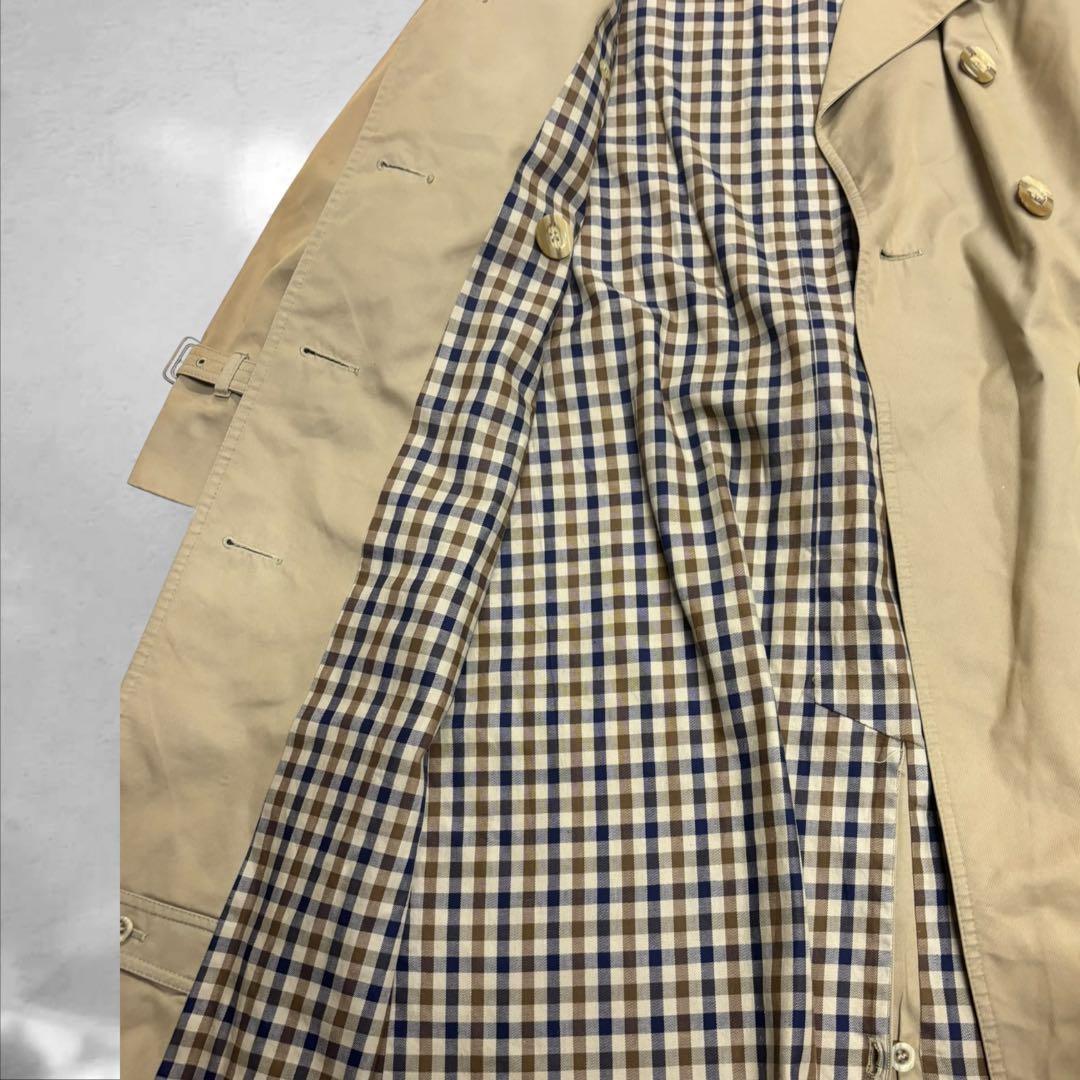 Aquascutum Long Trench Coat Club Check Asian fit M US size S Beige Authentic