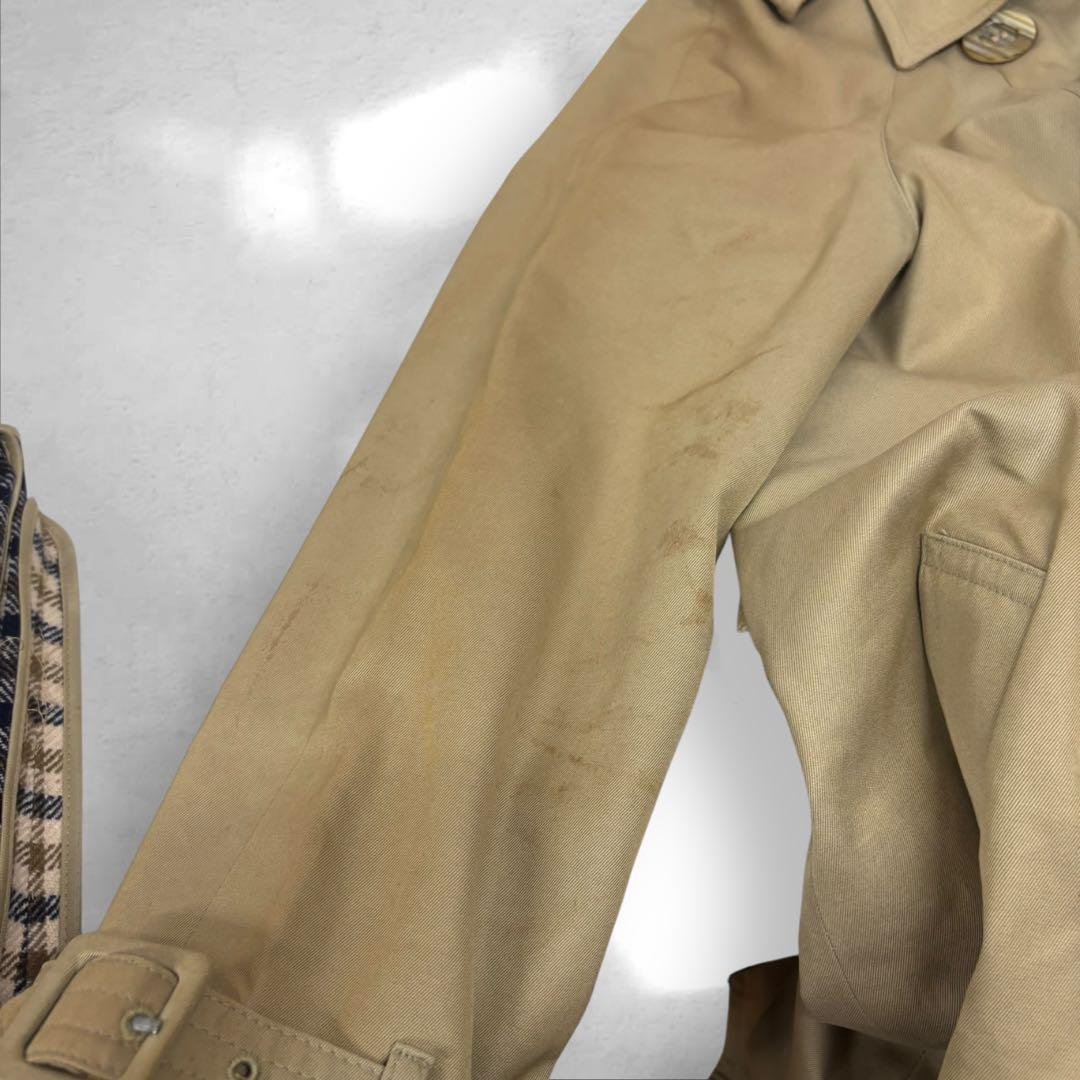 Aquascutum Long Trench Coat Club Check Asian fit M US size S Beige Authentic