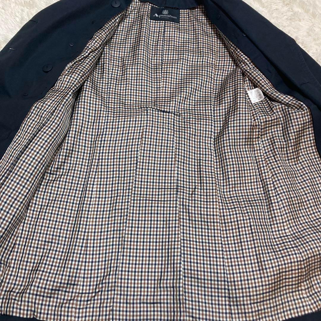Aquascutum London Trench Coat Club Check Asian fit L US size M Navy Authentic