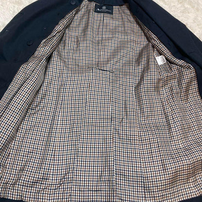 Aquascutum London Trench Coat Club Check Asian fit L US size M Navy Authentic