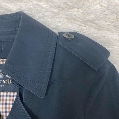Aquascutum London Trench Coat Club Check Asian fit L US size M Navy Authentic