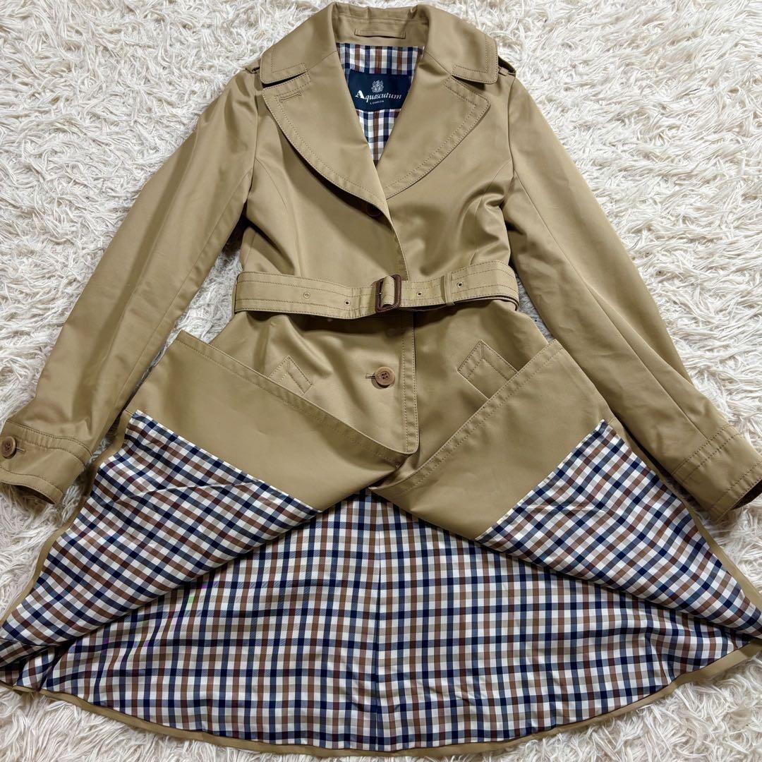 Aquascutum Trench Coat Club Check Asian fit S US size XS Beige Authentic