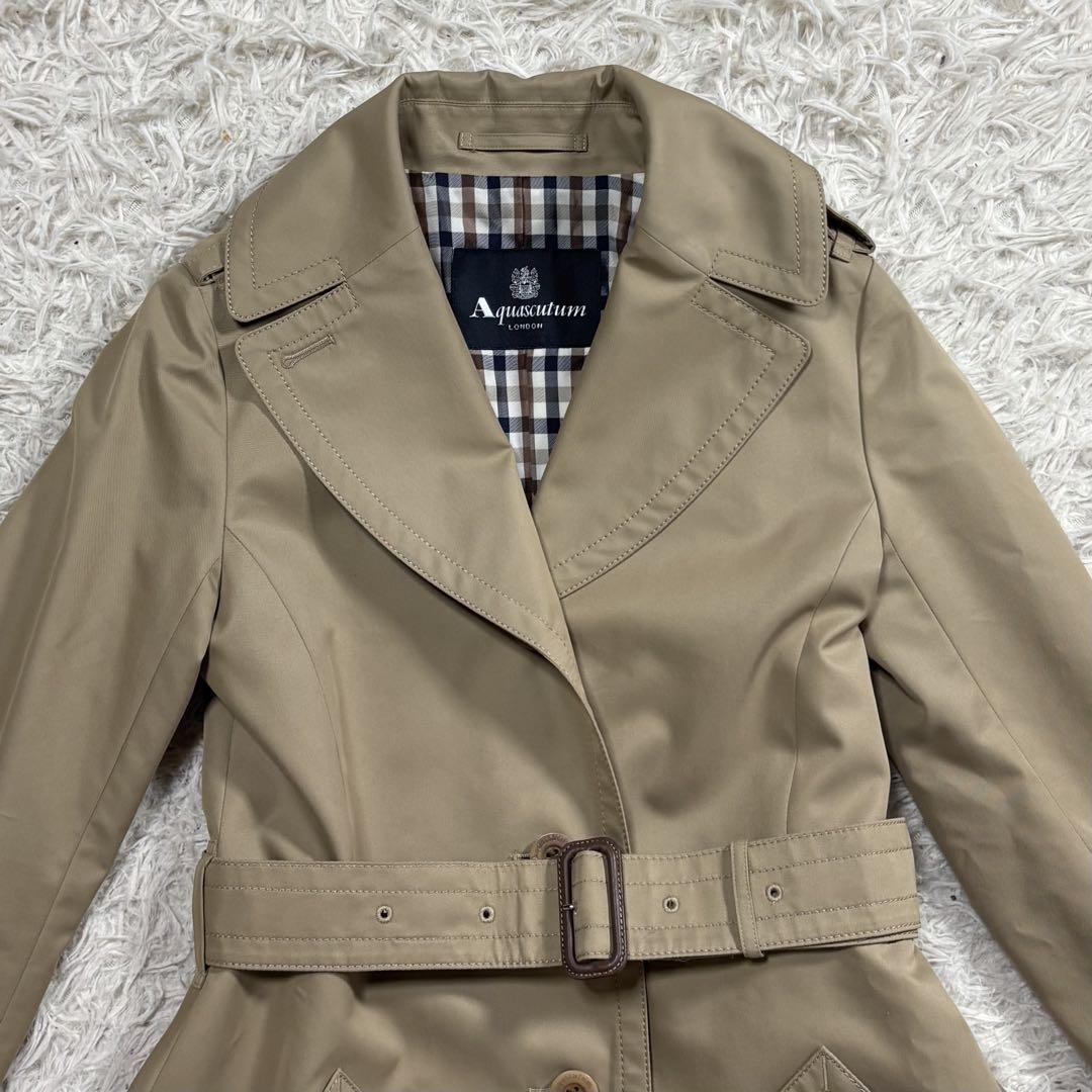 Aquascutum Trench Coat Club Check Asian fit S US size XS Beige Authentic