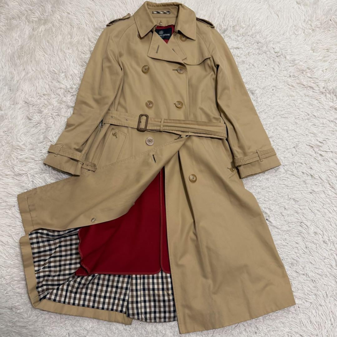 Aquascutum Trench Coat Club Check Asian fit M US size S Honey Beige Authentic