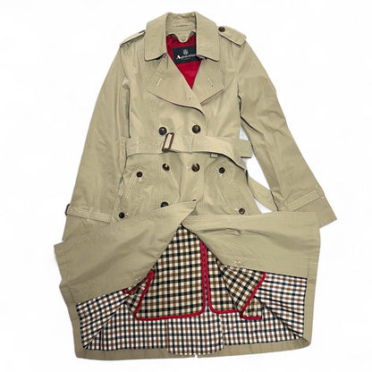 Aquascutum Trench Coat Club Check Asian fit L US size M Beige Authentic
