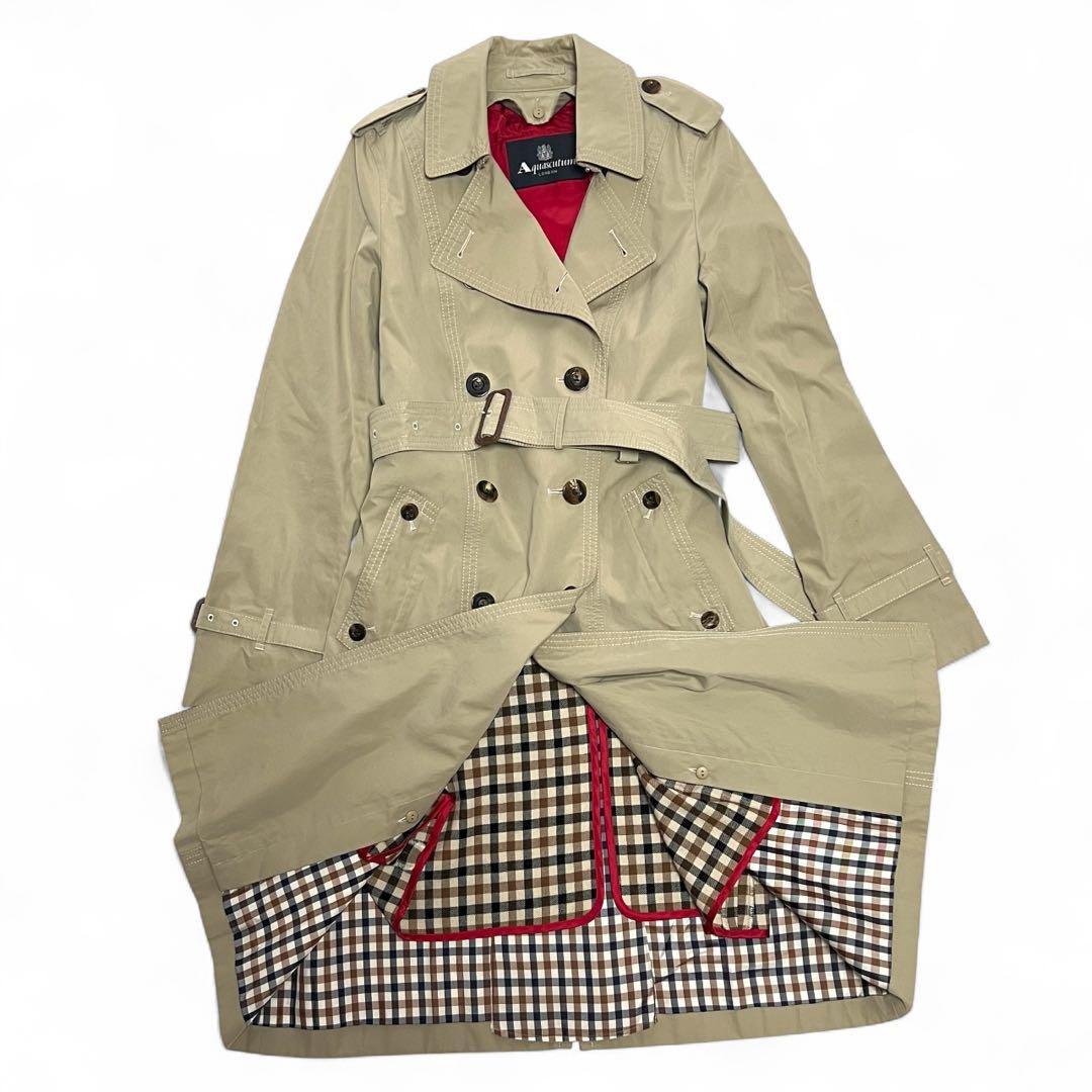 Aquascutum Trench Coat Club Check Asian fit L US size M Beige Authentic