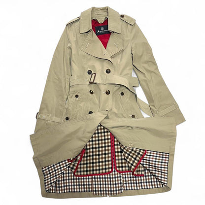Aquascutum Trench Coat Club Check Asian fit L US size M Beige Authentic