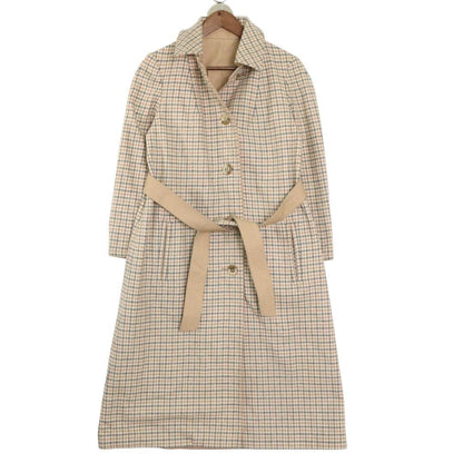 Aquascutum Reversible Trench Coat Club Check Asian fit L US size M Beige Auth