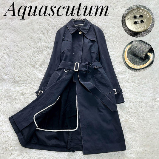 Aquascutum Trench Coat Asian fit L US size M Black Authentic