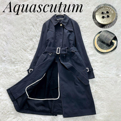 Aquascutum Trench Coat Asian fit L US size M Black Authentic