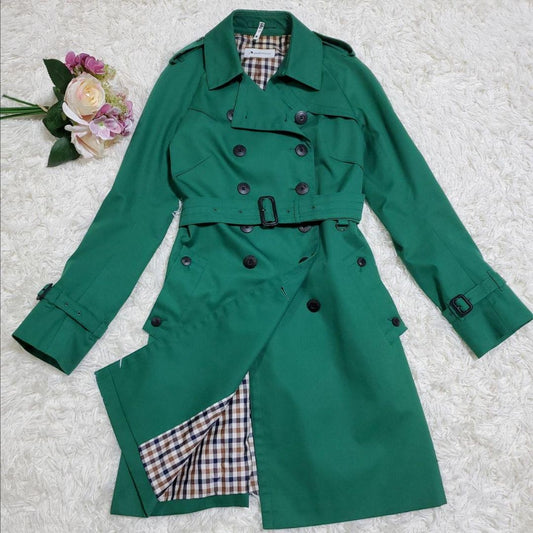 Aquascutum Trench Coat Club Check Asian fit M US size S Green Authentic