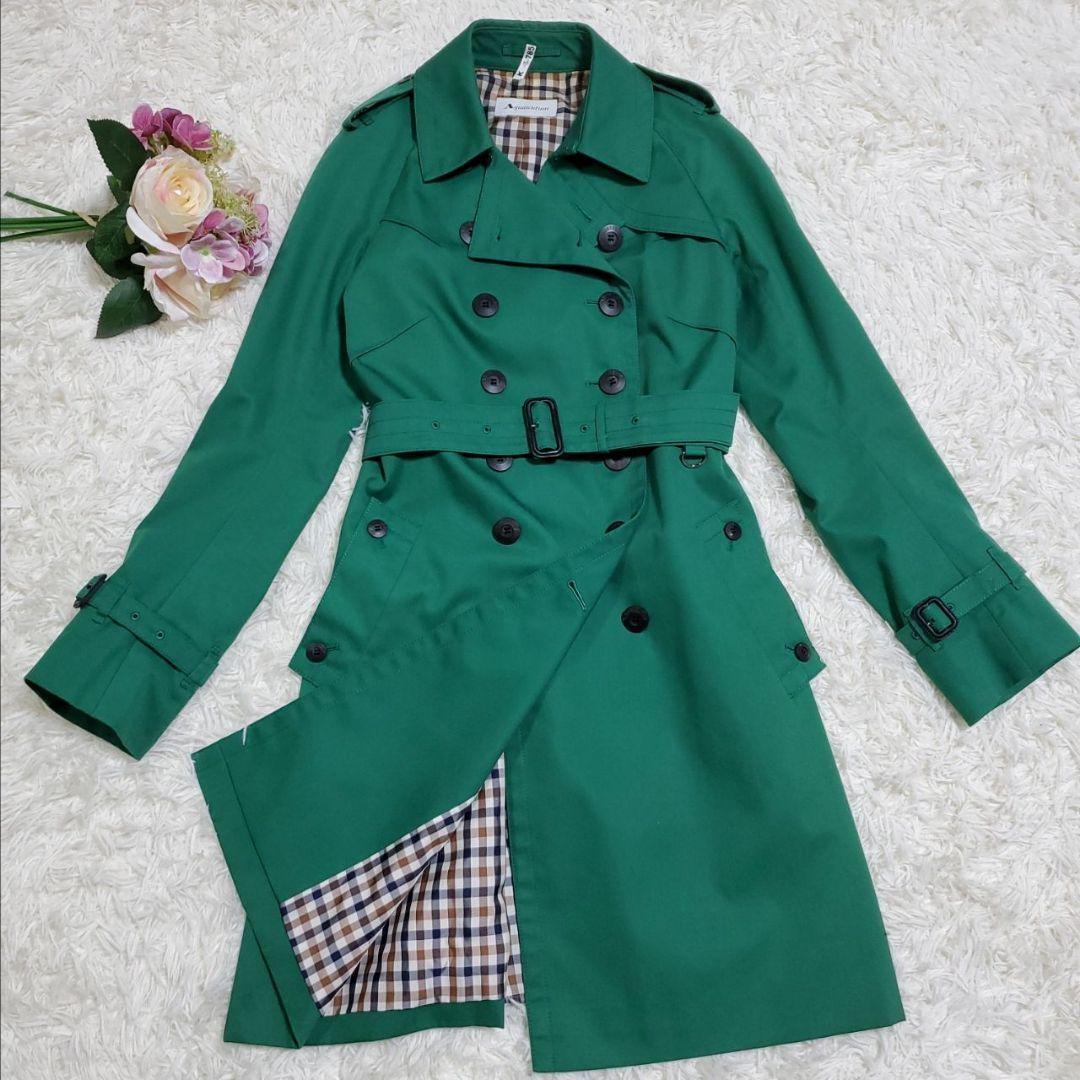 Aquascutum Trench Coat Club Check Asian fit M US size S Green Authentic