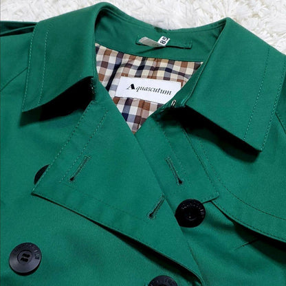 Aquascutum Trench Coat Club Check Asian fit M US size S Green Authentic