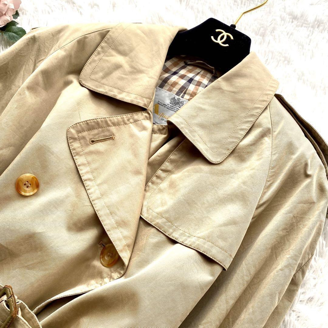 Aquascutum Trench Coat Club Check Asian fit XL US size L Beige Authentic