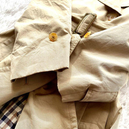 Aquascutum Trench Coat Club Check Asian fit XL US size L Beige Authentic