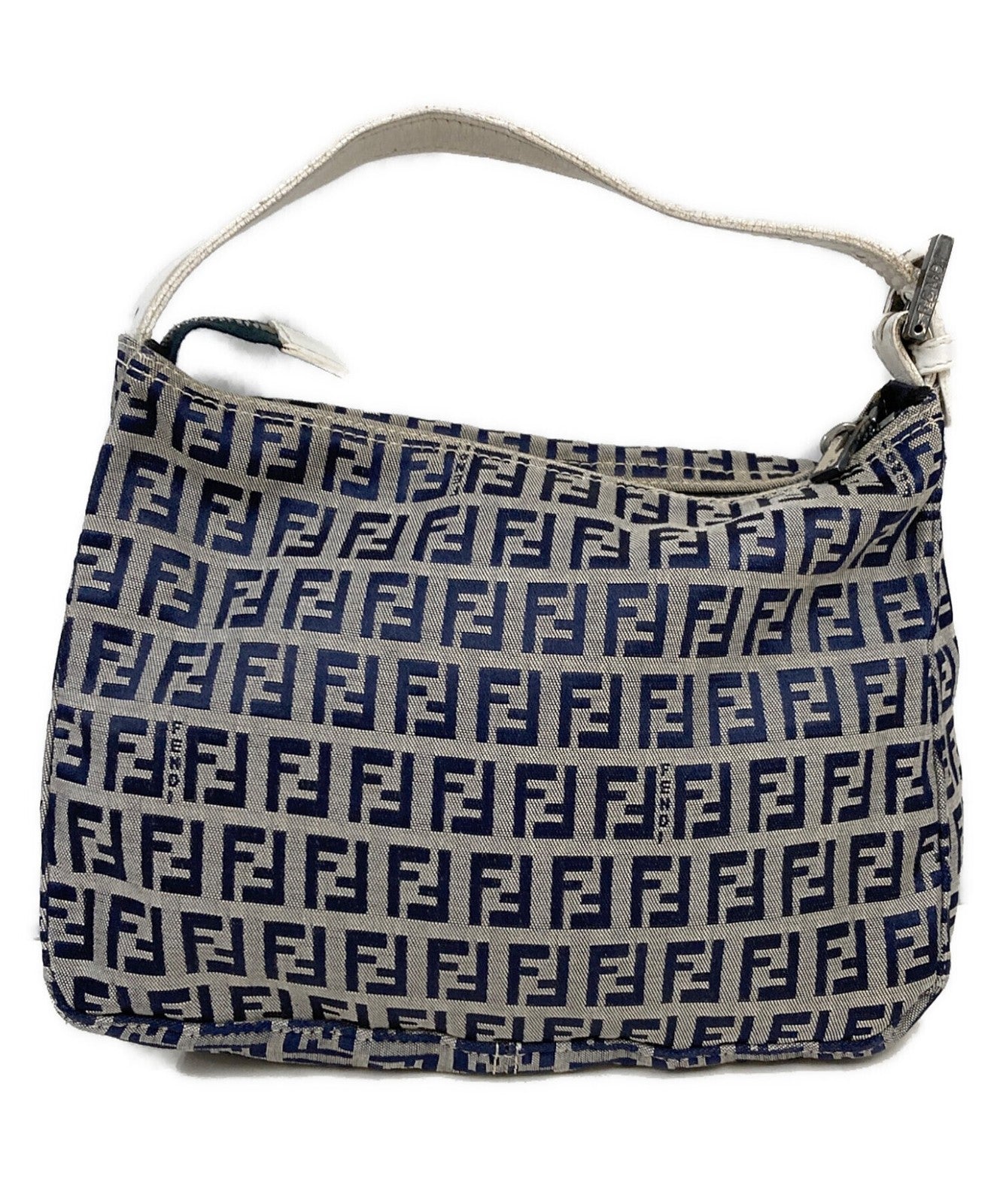 FENDI Hand Bag Tote Purse FF Zucchino White Navy Authentic
