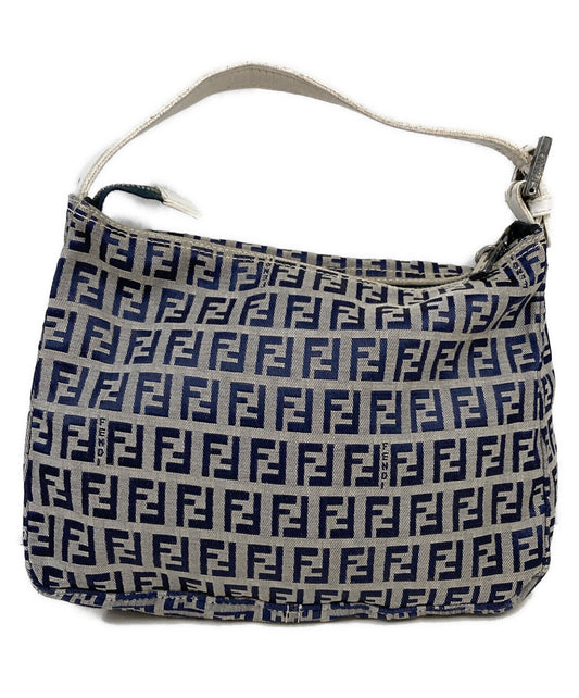 FENDI Hand Bag Tote Purse FF Zucchino White Navy Authentic